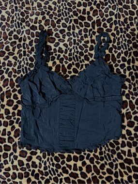 Moa Moa Black Ruffle Strap Crop Top Cami – Size XL – NWOT